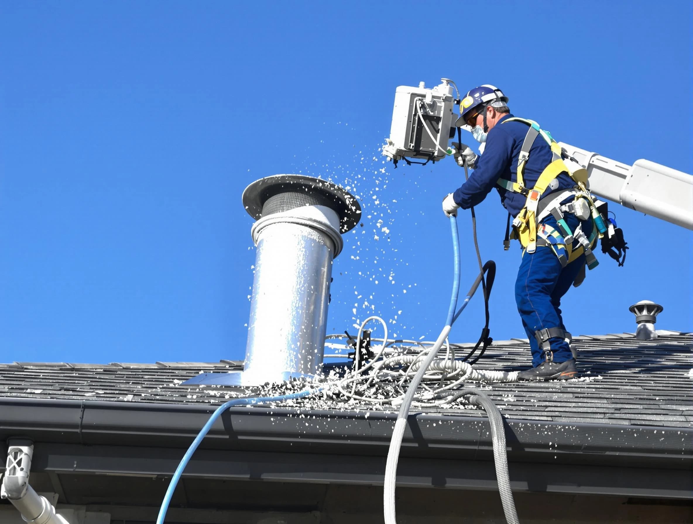 Cedar Hills Dryer Vent Cleaning certified technician safely cleaning a roof-mounted dryer vent in Cedar Hills