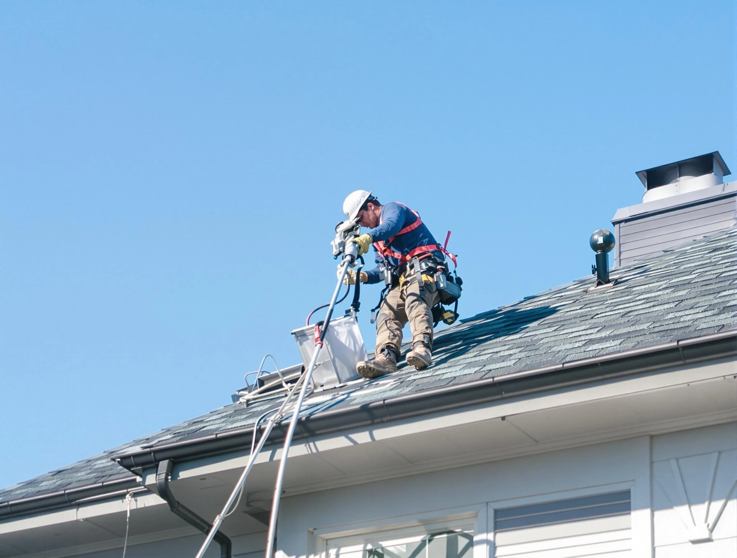 Cedar Hills Dryer Vent Cleaning certified technician cleaning a roof-mounted dryer vent system in Cedar Hills