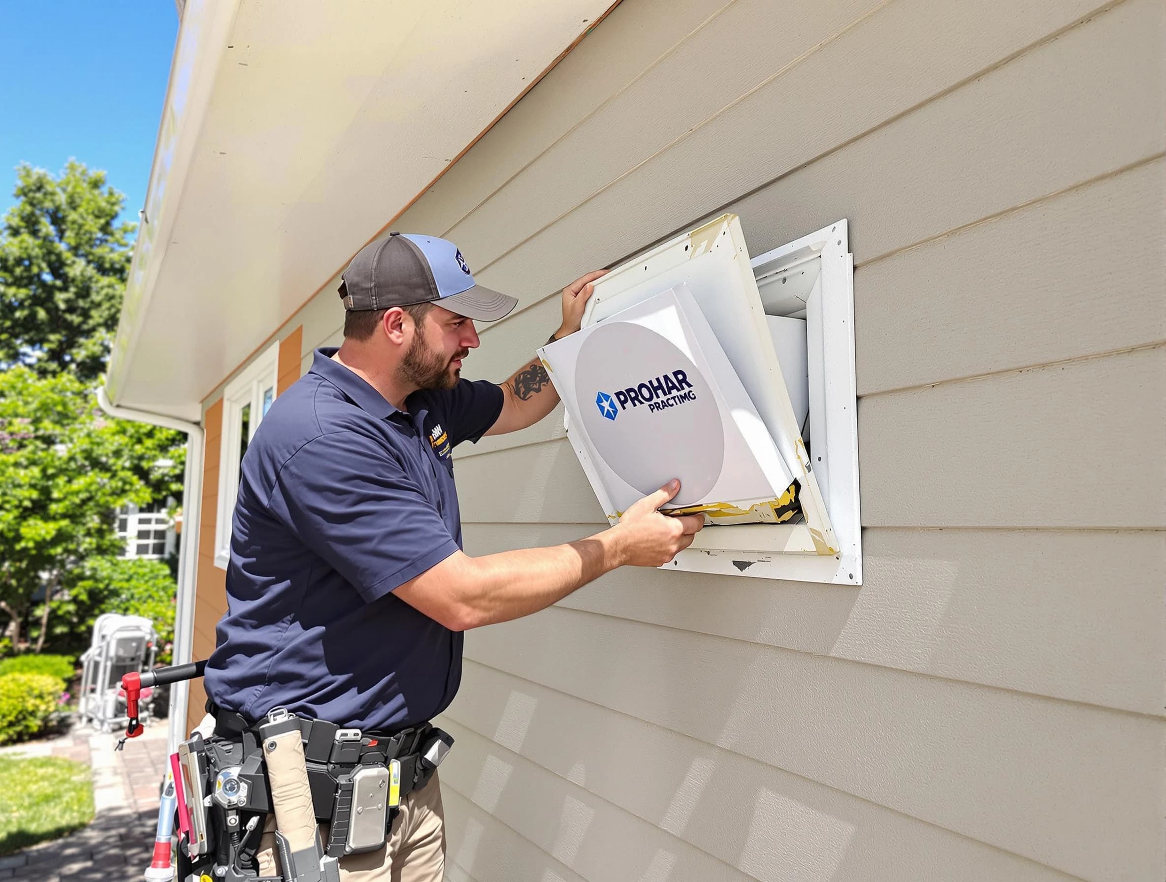 Cedar Hills Dryer Vent Cleaning technician installing a new protective dryer vent cover on a home in Cedar Hills