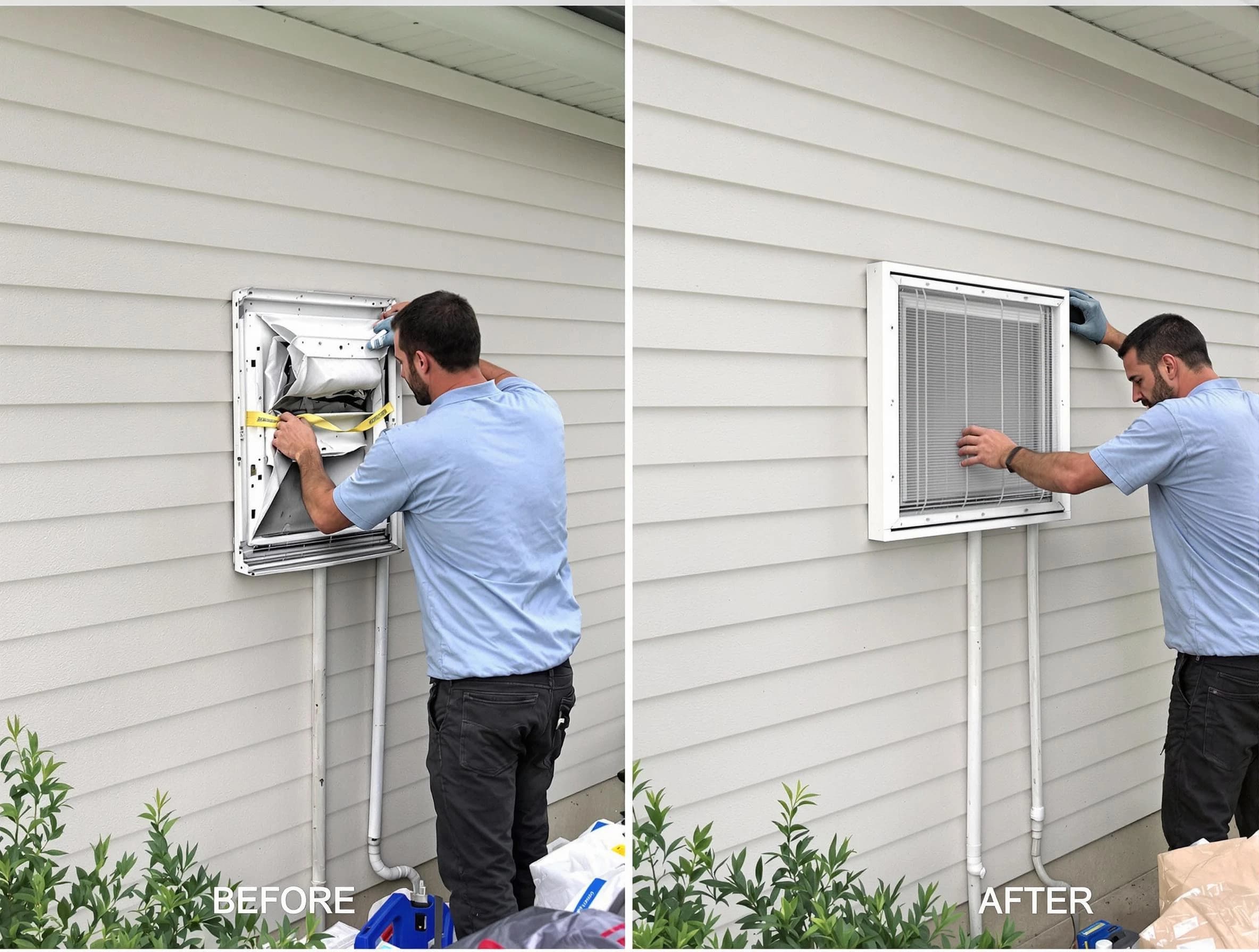 Cedar Hills Dryer Vent Cleaning technician installing high-quality dryer vent cover at a residential property in Cedar Hills