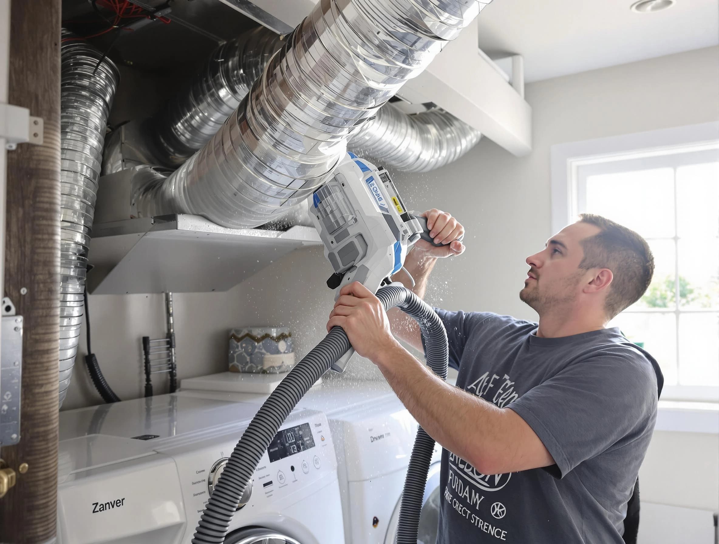 Cedar Hills Dryer Vent Cleaning specialist cleaning deep within a dryer vent duct system in Cedar Hills