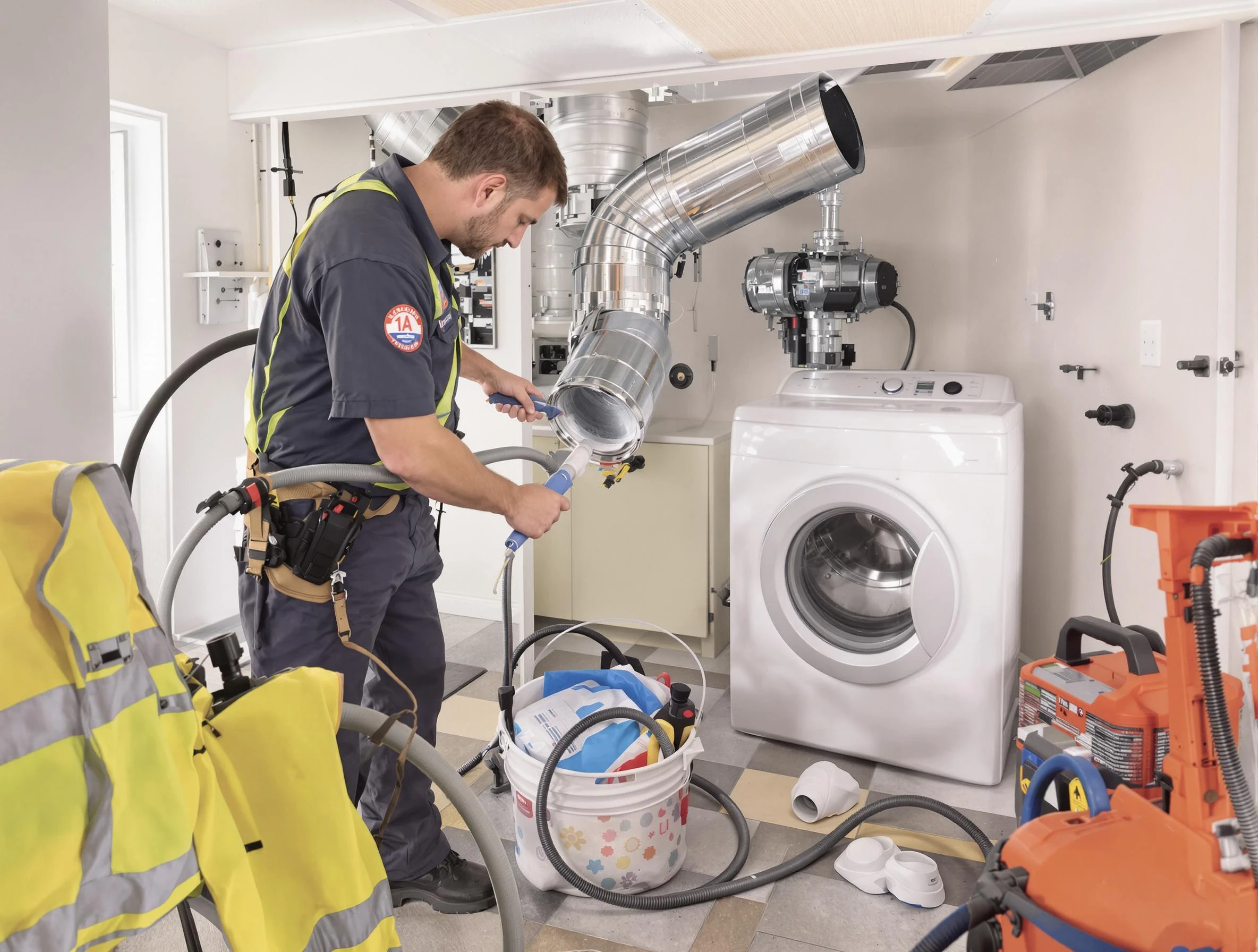 Cedar Hills Dryer Vent Cleaning technician using specialized equipment to clear severe dryer vent blockage in Cedar Hills